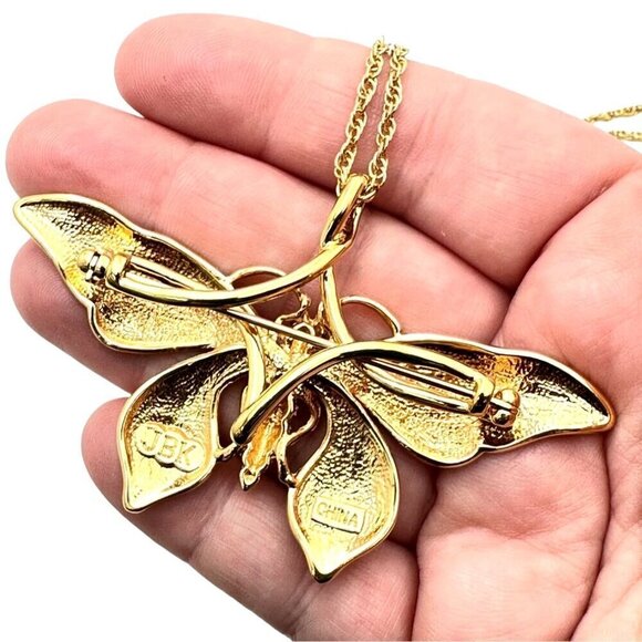 Camrose Kross Necklace Jackie Kennedy JBK Gold Enamel Butterfly Pin Pendant - Picture 4 of 6